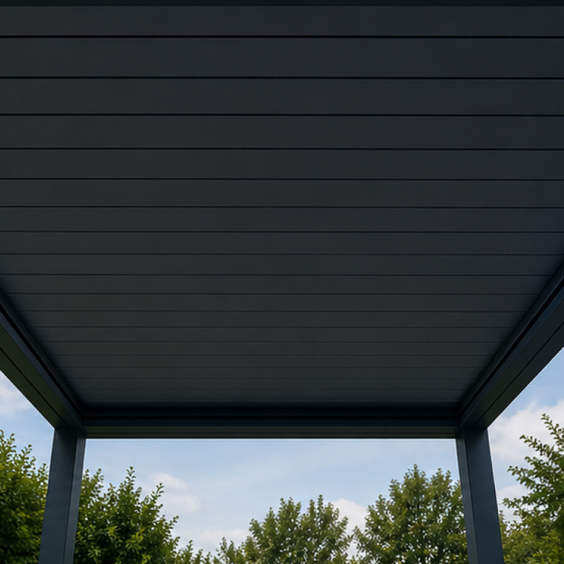 Pergola louvre blades fully closed for rain cover