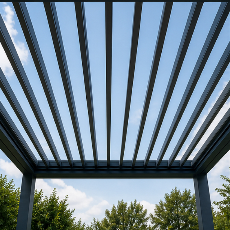 Pergola louvre blades fully open — maximum sunlight