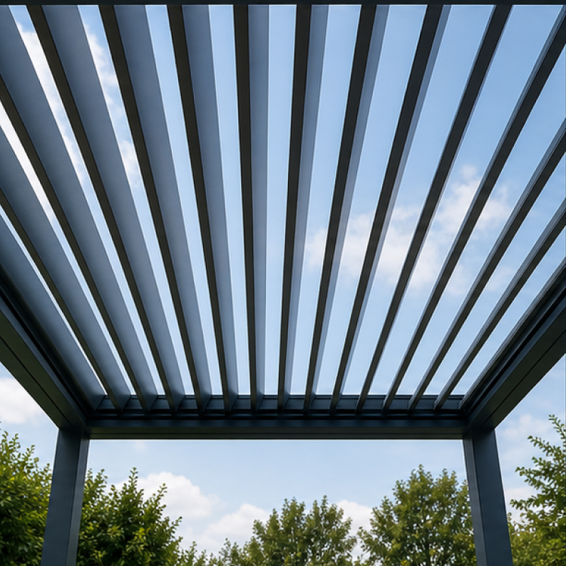 Pergola louvre blades tilted for shade